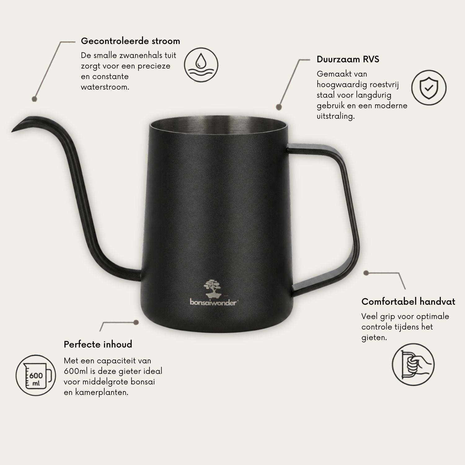 Arrosoir en acier inoxydable - 600ml (noir)